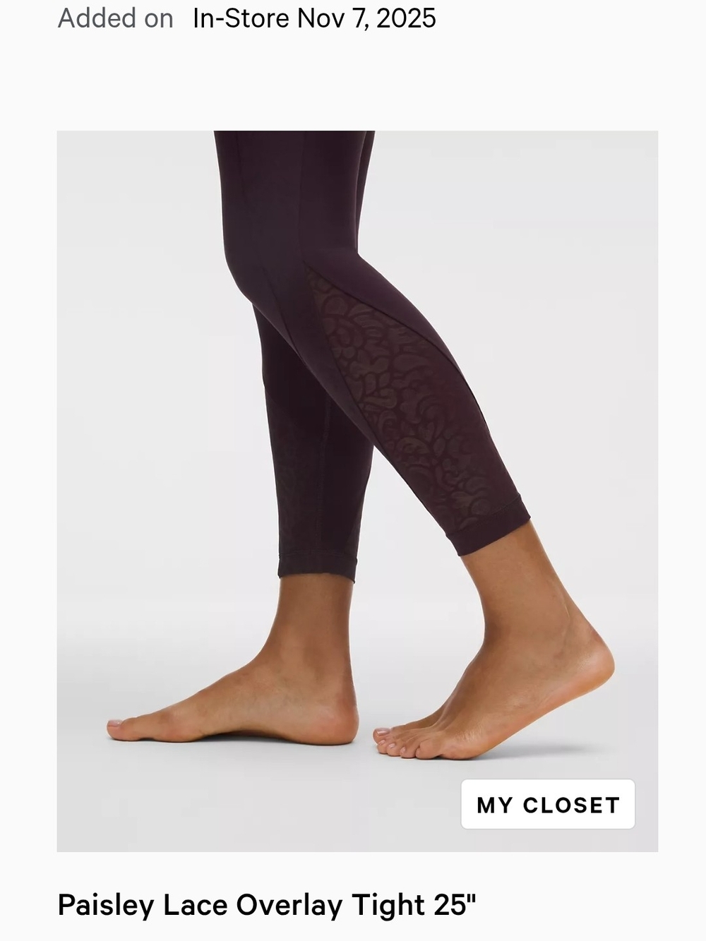 Lululemon Paisley Lace Overlay Leggings 25" Size 12 - Picture 2 of 5